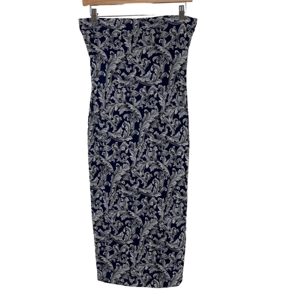 👗 DNA Couture | Blue and Gray Strapless Figure Hugging Dress | Size L